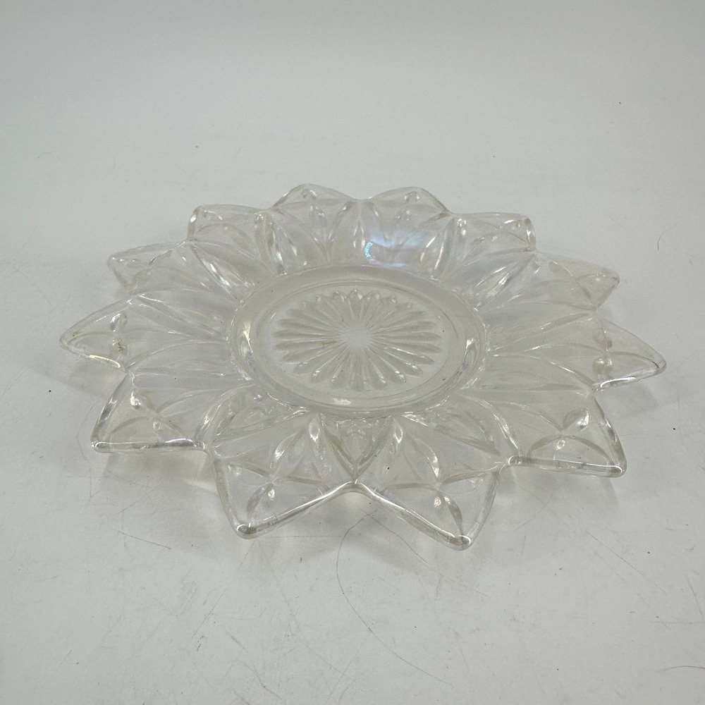 Vintage Iridescent Carnival Glass Sunburst Petal Plate Starburst Trinket Dish